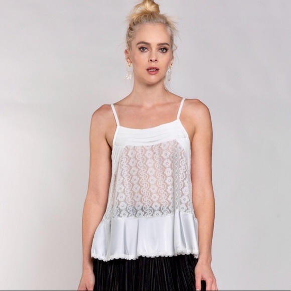 POL Pale Pink Satin & Lace Peplum Cami Layering Top - Picture 10 of 10